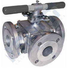 VALVULA DE BOLA TRES VIAS, CON BRIDAS